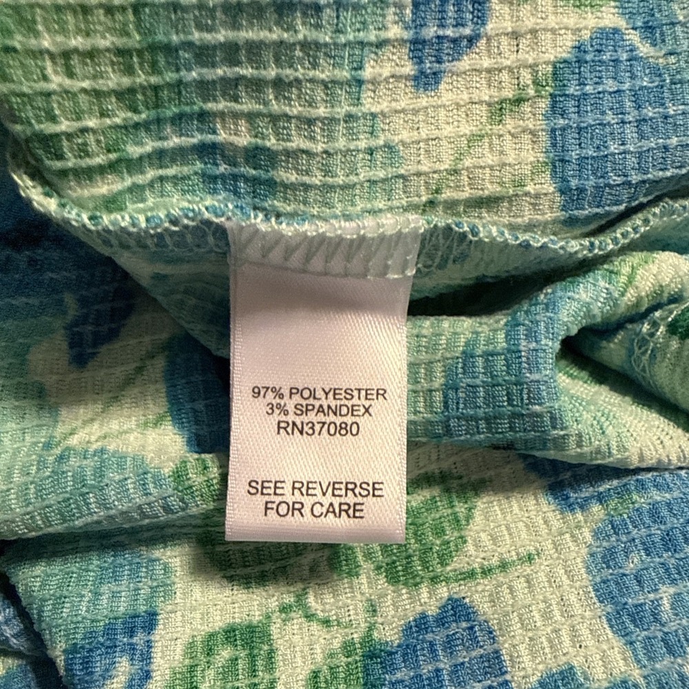 Cato Top Medium Rounded Tie Neck Bright Blue And Green Flowers NWT - Picture 8 of 9